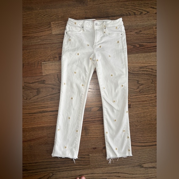 Driftwood Candance White Denim Yellow Floral Daisy Embrodiered Jean‎ Size 25 - Picture 1 of 6